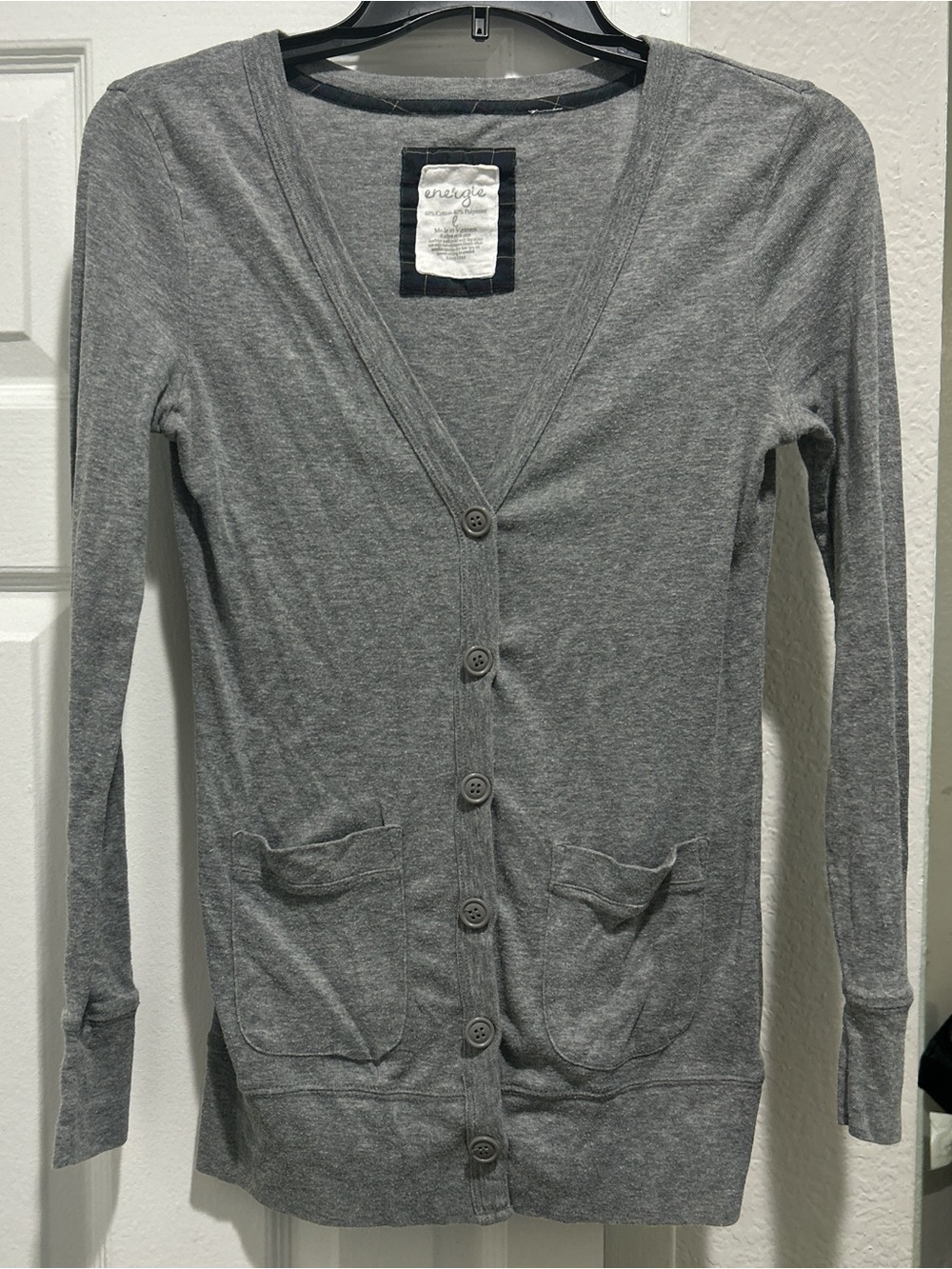 Energie Women's Heather Gray V-Neck Button Cardigan
